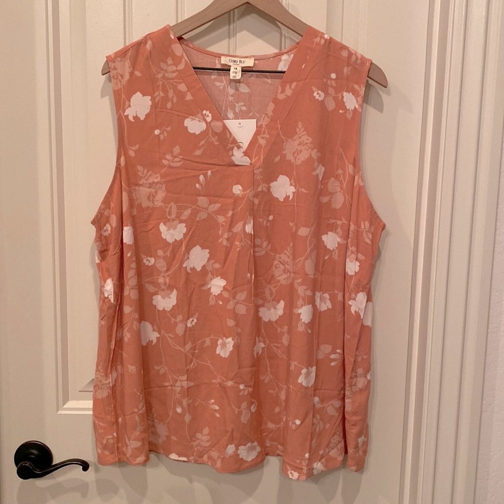 NWT Pink Floral Como Blu Tank Top 1X